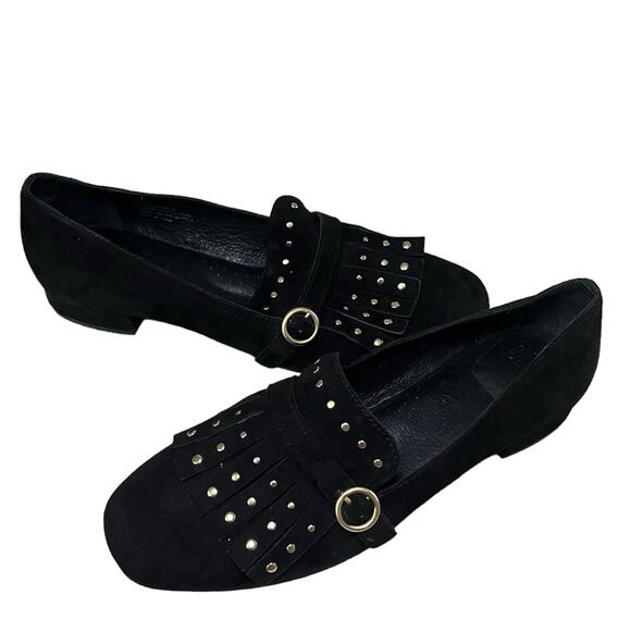 ONO Shoes - ONO NAKINA KILTIE SUEDE LEATHER STUDDED LOAFERS  BLK 7.5 M